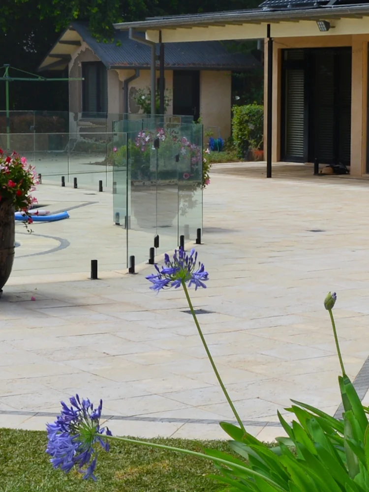 pressure cleaned paved terrace of a contemprary home